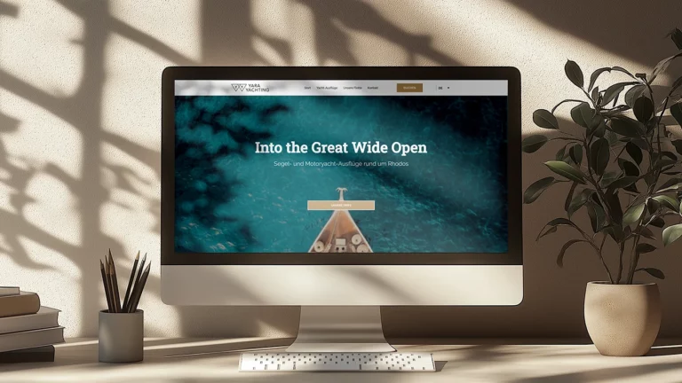 Atmosphärischer Einstieg in die Website eines Anbieters von luxuriösen Yacht-Chartern